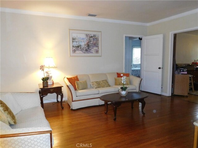 1415 Ximeno Ave, Long Beach, CA 90804 - living area with wood finished floors, crown molding, and baseboards