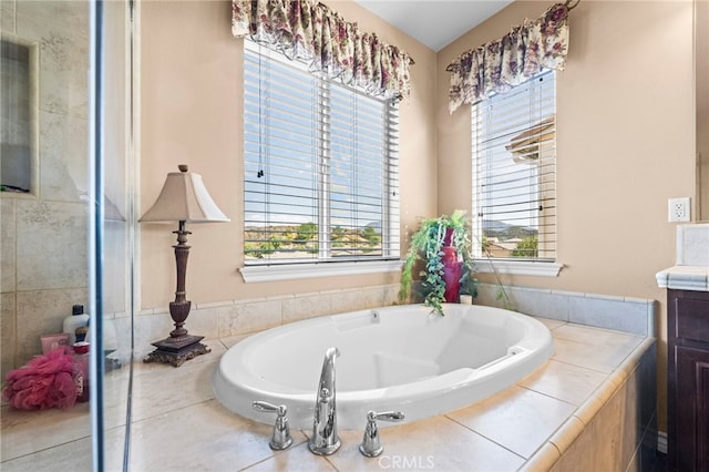 bathroom with a wealth of natural light and a bathing tub