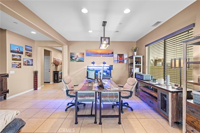 view of tiled home office