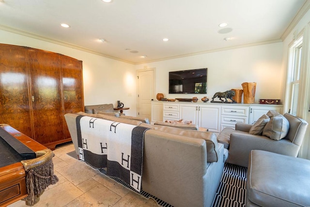 living room with crown molding