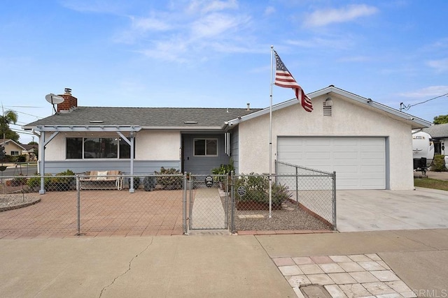 single story home with a garage