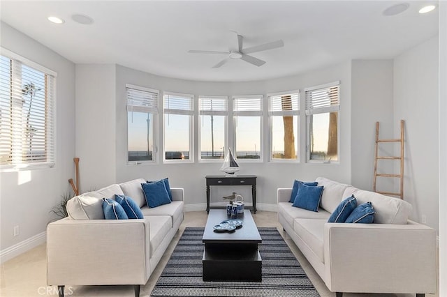 living room with ceiling fan