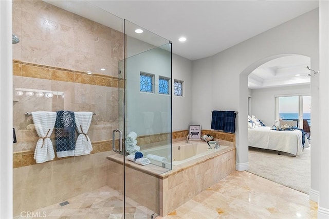 bathroom with plus walk in shower