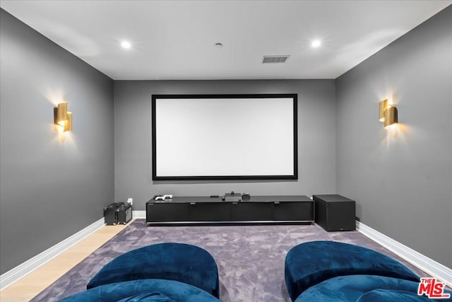 cinema room featuring wood-type flooring