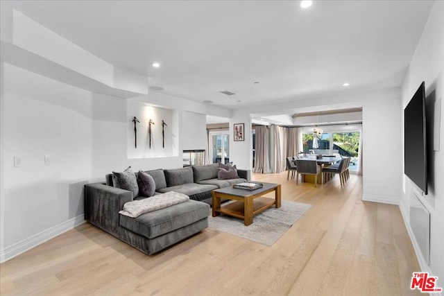 living room with light wood-type flooring