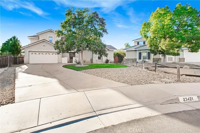 obstructed view of property with a garage