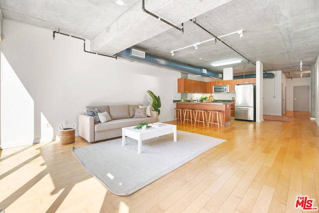 living room with light hardwood / wood-style floors