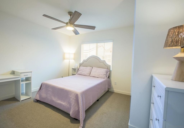 bedroom featuring ceiling fan and light colored carpet