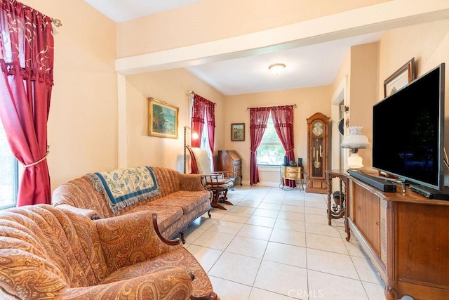 living room with light tile patterned floors