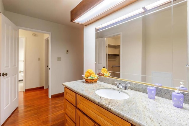 bathroom with wood-type flooring and vanity