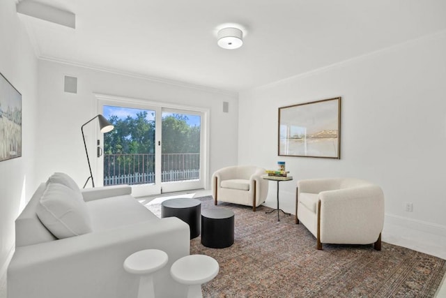 living room featuring ornamental molding