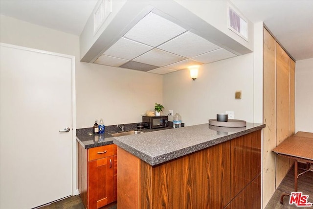 kitchen with dark hardwood / wood-style flooring and sink