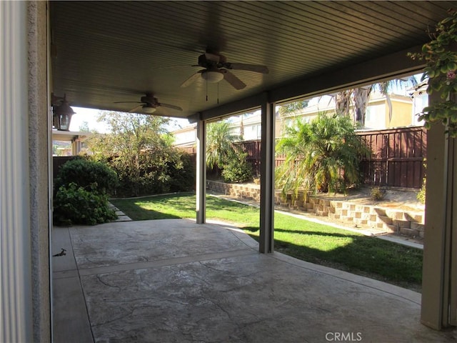 view of patio / terrace featuring ceiling fan