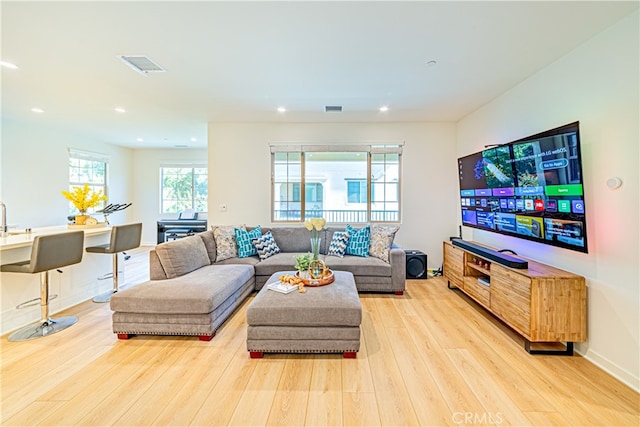 living room with light wood-type flooring