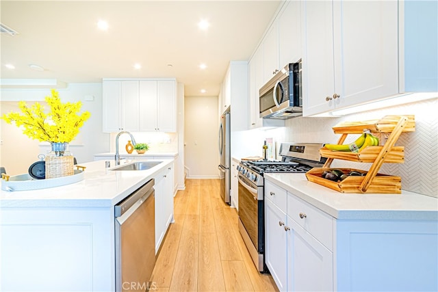 kitchen with white cabinets, appliances with stainless steel finishes, and sink