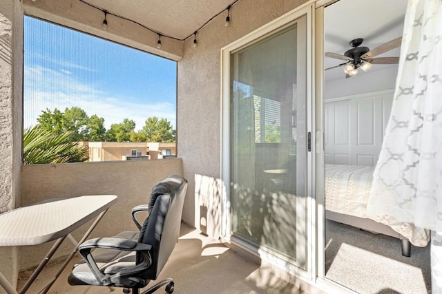 exterior space featuring ceiling fan and a wealth of natural light