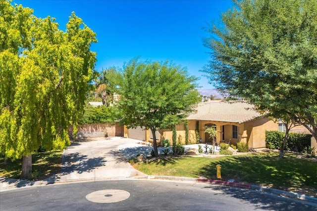 obstructed view of property with a front yard