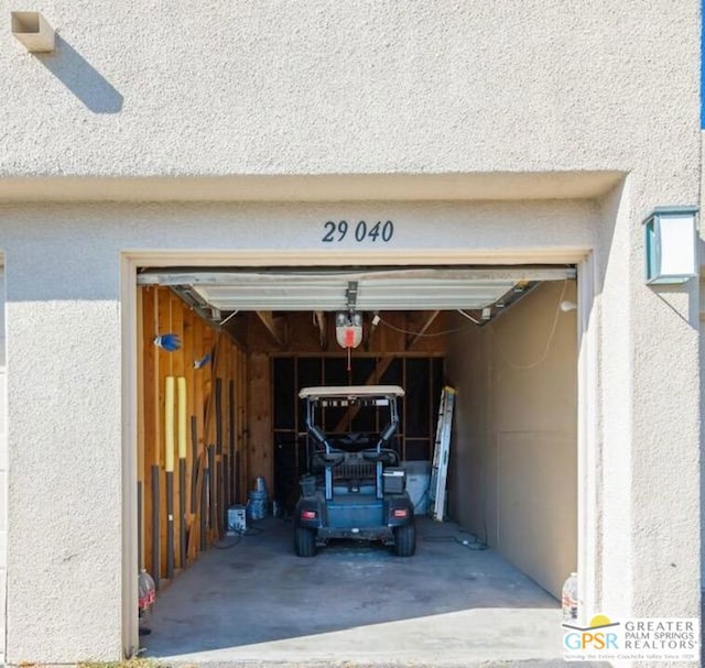 garage with a garage door opener