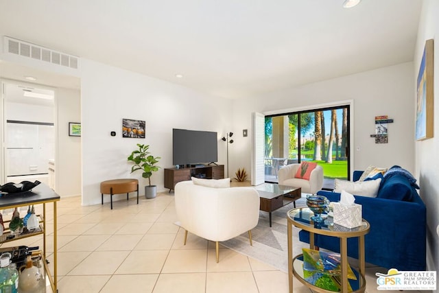 living room featuring light tile patterned floors