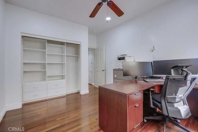 office featuring ceiling fan and dark hardwood / wood-style floors