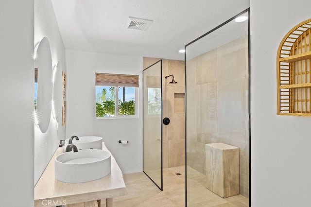 full bath featuring a walk in shower and visible vents