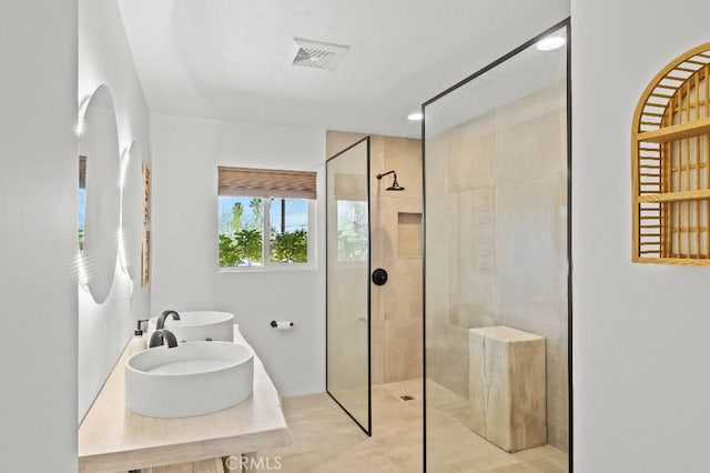 74279 Old Prospector Trl, Palm Desert, CA 92260 - full bath with visible vents, a sink, and a walk in shower