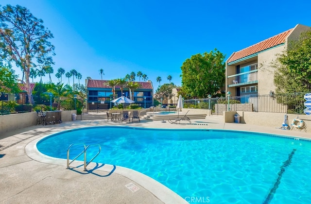 view of swimming pool with a patio