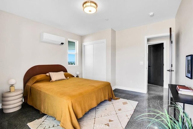 6614 Sunset Rd, Joshua Tree, CA 92252 - bedroom featuring a closet, baseboards, and a wall unit AC