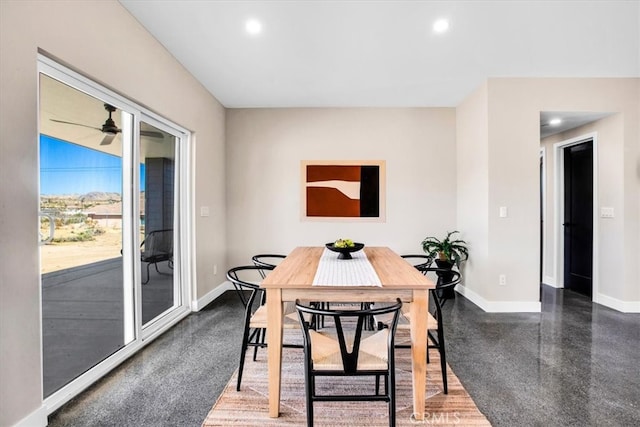 dining area featuring ceiling fan