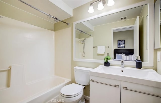 full bathroom featuring toilet, shower / tub combination, and vanity