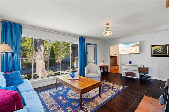 living room with dark wood-type flooring