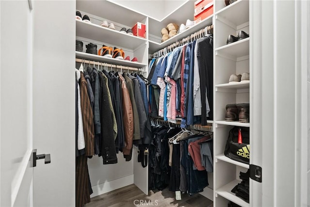 spacious closet featuring hardwood / wood-style floors