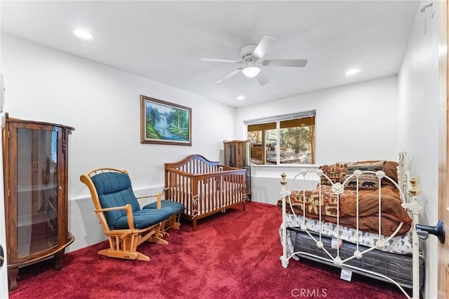 bedroom featuring carpet floors and ceiling fan