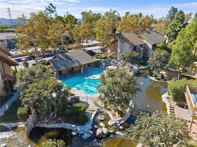 aerial view with a water view