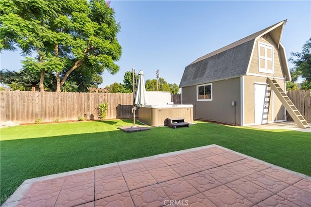 exterior space featuring a patio area and a hot tub