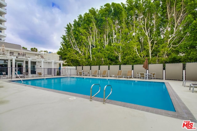 view of swimming pool with a patio area