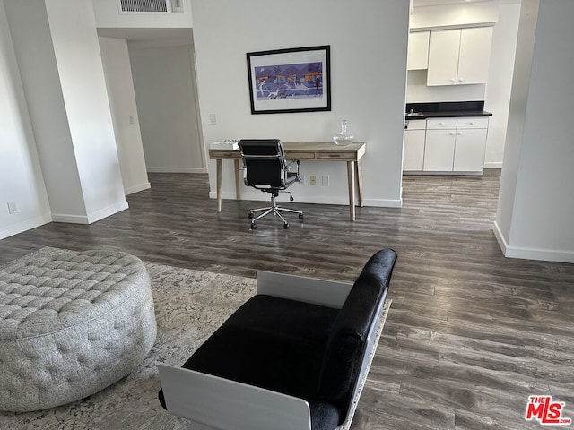 office area with dark hardwood / wood-style floors