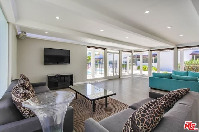 living room with hardwood / wood-style floors