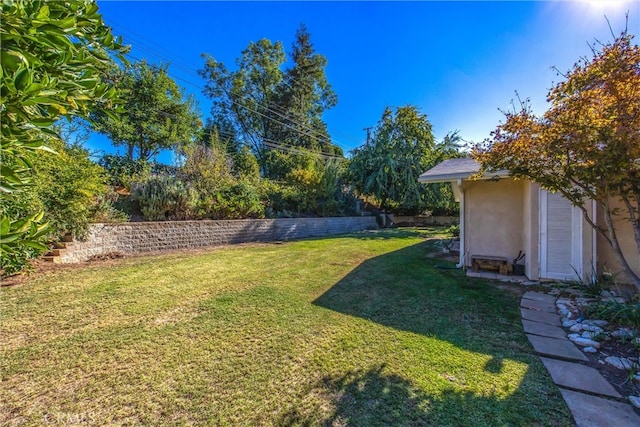 view of yard featuring a storage unit