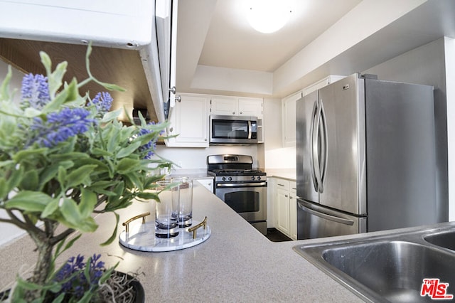 kitchen with sink, white cabinets, and appliances with stainless steel finishes