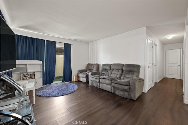 living room with dark wood-type flooring