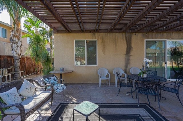 view of patio / terrace featuring outdoor lounge area and a pergola