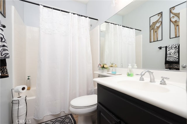 full bathroom featuring vanity, tile patterned flooring, toilet, and shower / bath combo