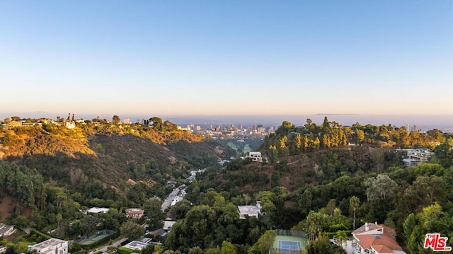 view of aerial view at dusk