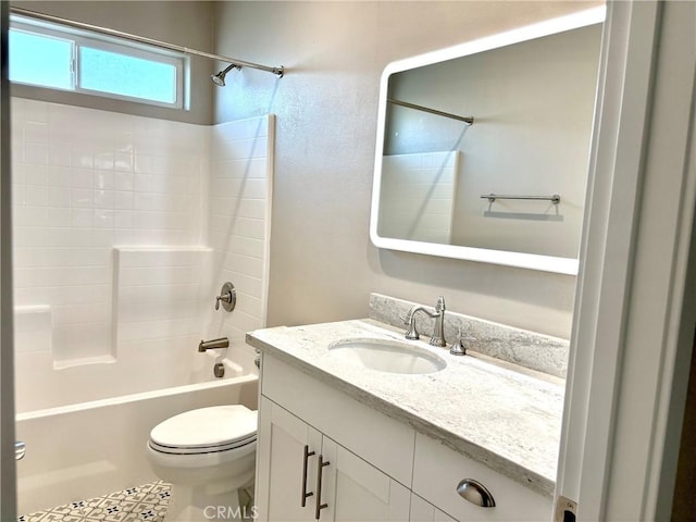 full bathroom featuring tile patterned floors, vanity, shower / bathtub combination, and toilet