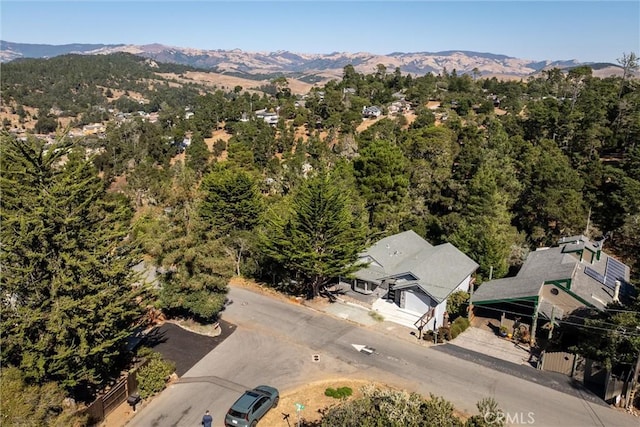 birds eye view of property featuring a mountain view