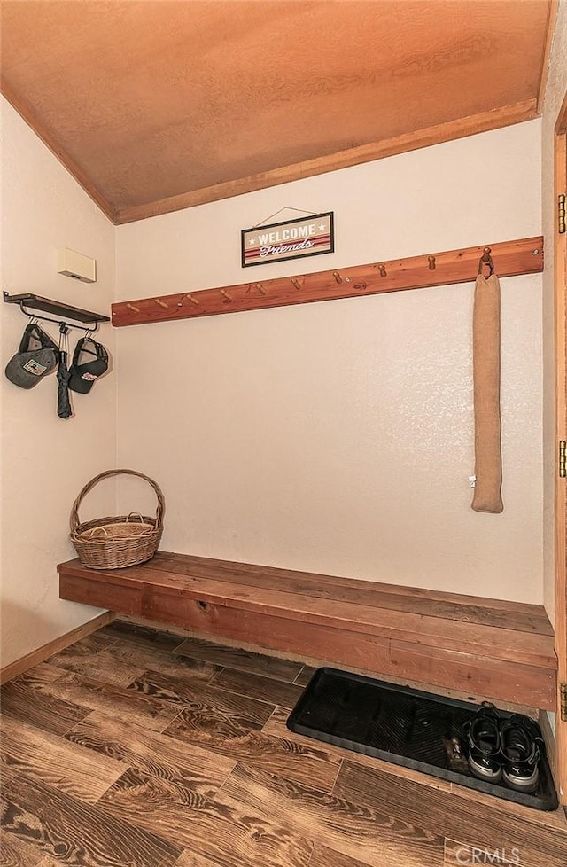 interior space with wood-type flooring and wood ceiling