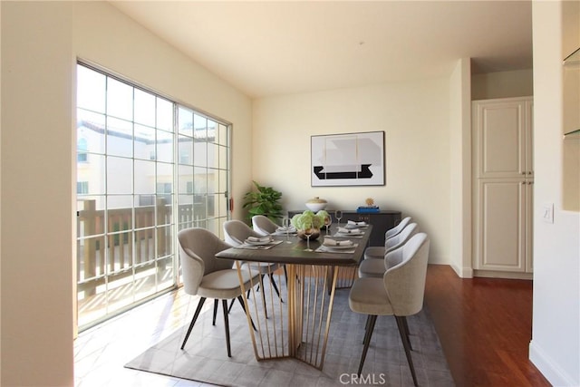 dining space featuring dark hardwood / wood-style flooring