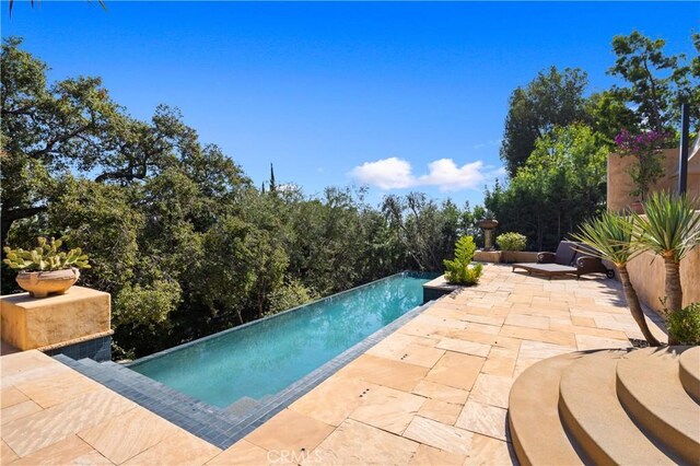 view of swimming pool with a patio