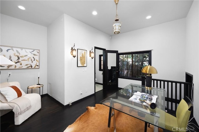 office with recessed lighting, baseboards, and wood finished floors